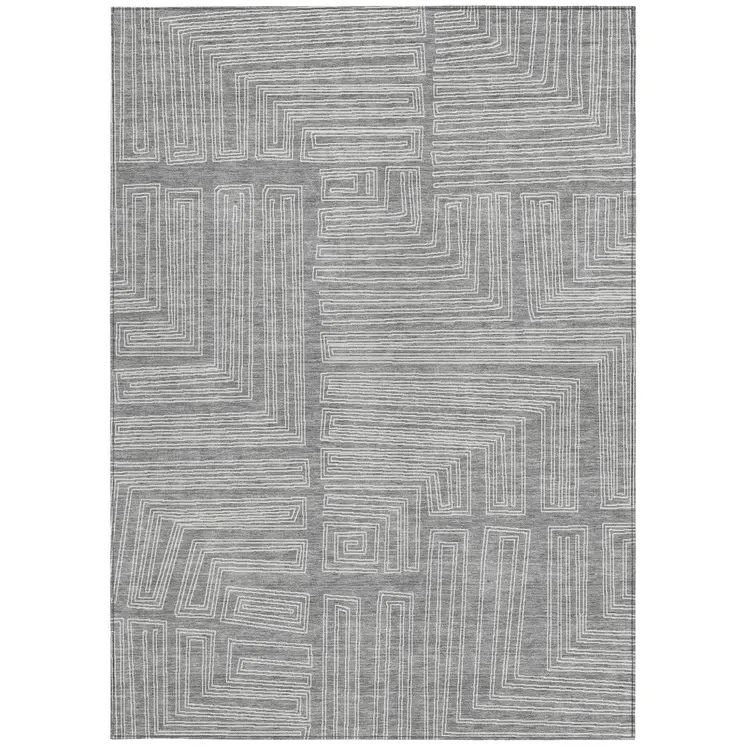 3' X 5' Gray And Ivory Geometric Washable Indoor Outdoor Area Rug