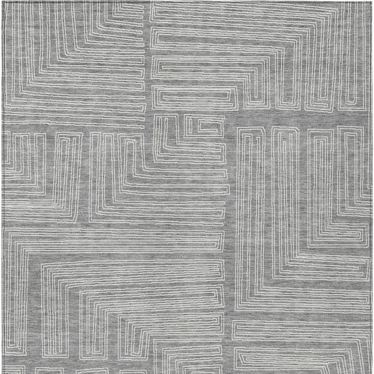 5' X 8' Gray And Ivory Geometric Washable Indoor Outdoor Area Rug