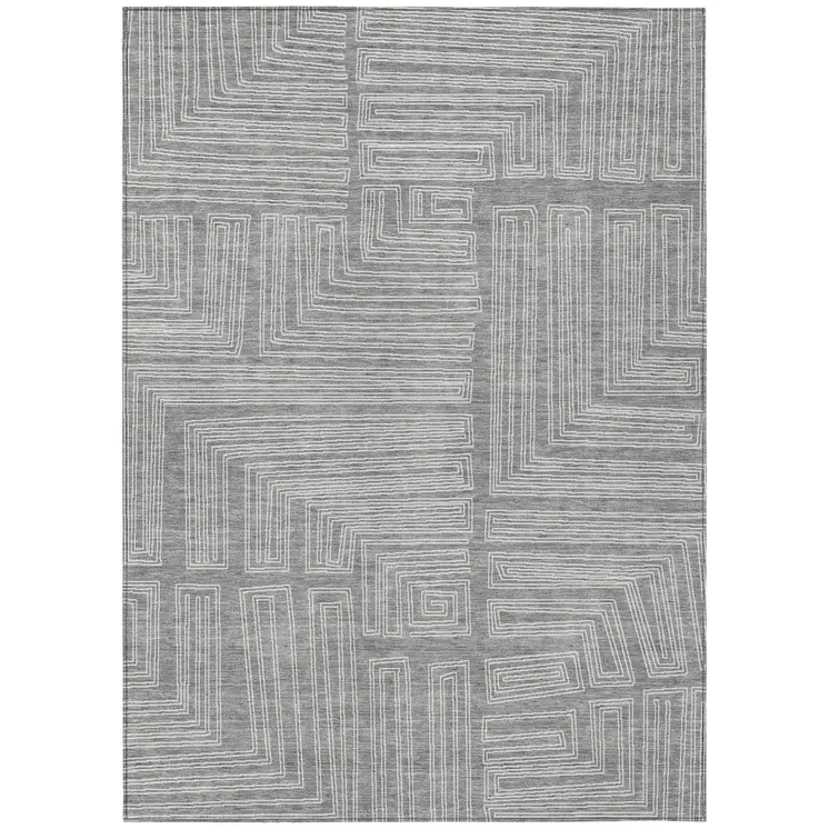 10' X 14' Gray And Ivory Geometric Washable Indoor Outdoor Area Rug