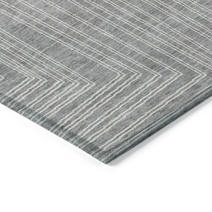10' X 14' Gray And Ivory Geometric Washable Indoor Outdoor Area Rug