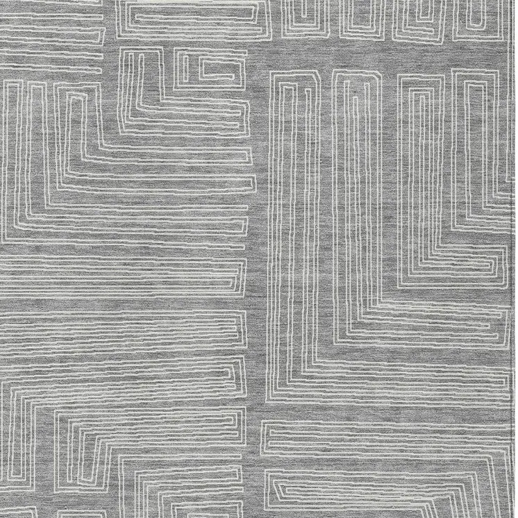 10' X 14' Gray And Ivory Geometric Washable Indoor Outdoor Area Rug