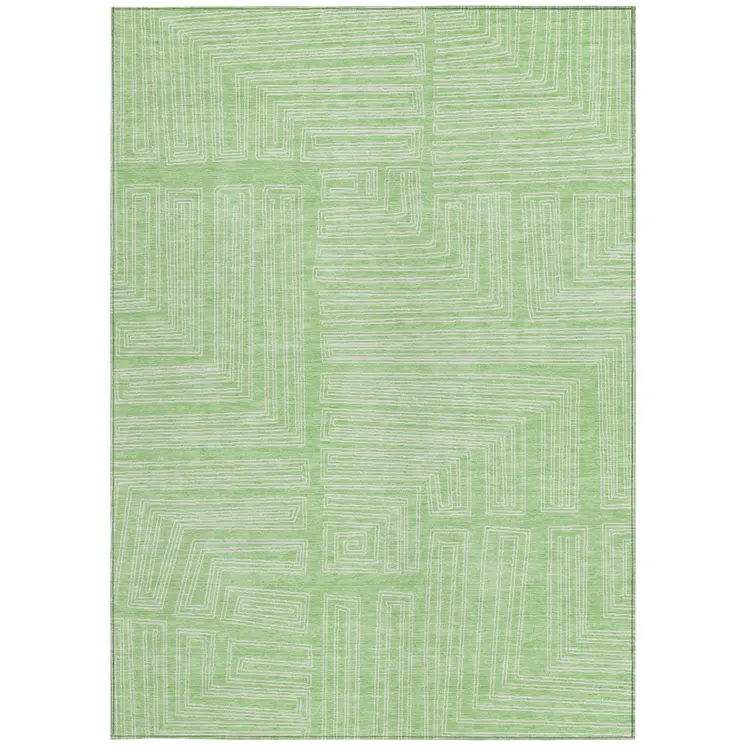 3' X 5' Mint Green And Ivory Geometric Washable Indoor Outdoor Area Rug