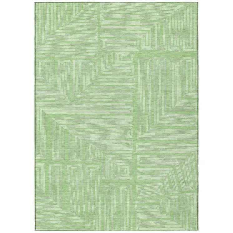 3' X 5' Mint Green And Ivory Geometric Washable Indoor Outdoor Area Rug