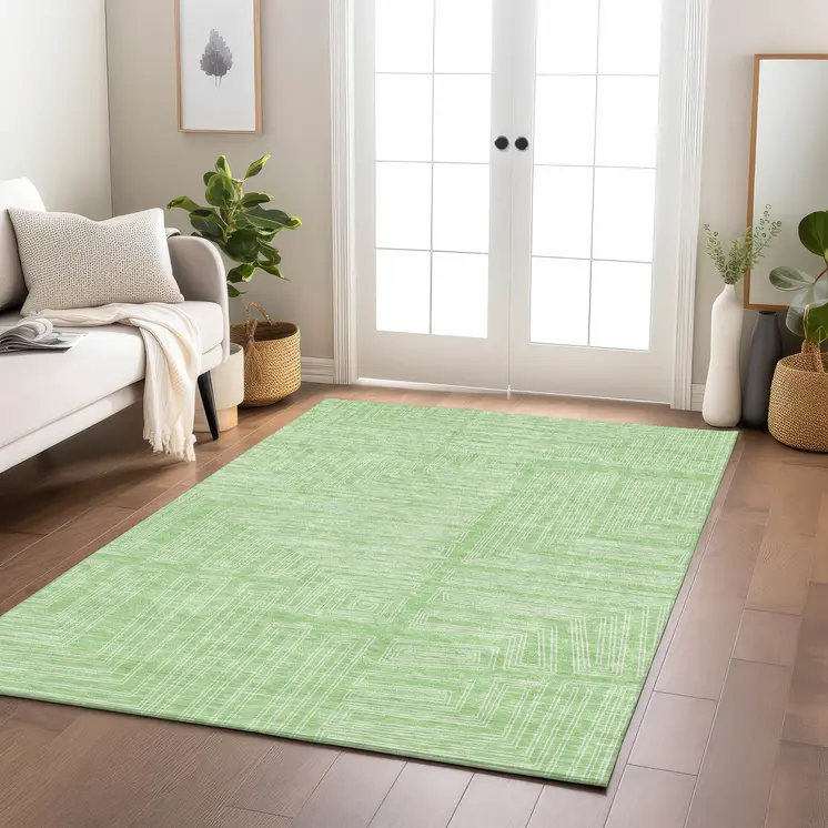 3' X 5' Mint Green And Ivory Geometric Washable Indoor Outdoor Area Rug