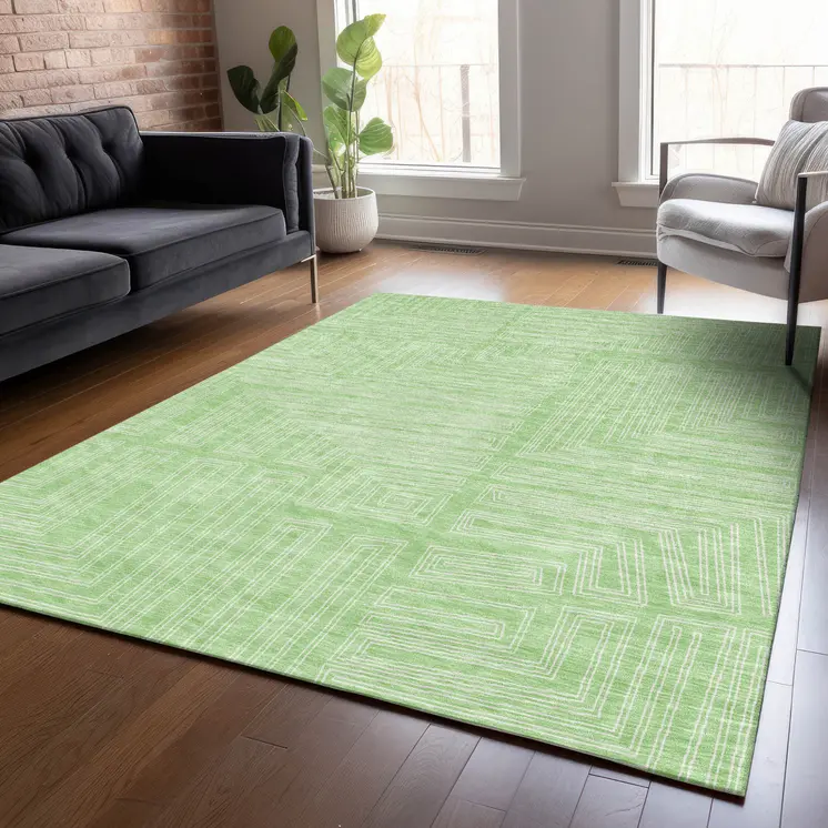 5' X 8' Mint Green And Ivory Geometric Washable Indoor Outdoor Area Rug