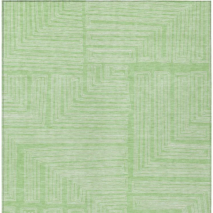 8' X 10' Mint Green And Ivory Geometric Washable Indoor Outdoor Area Rug