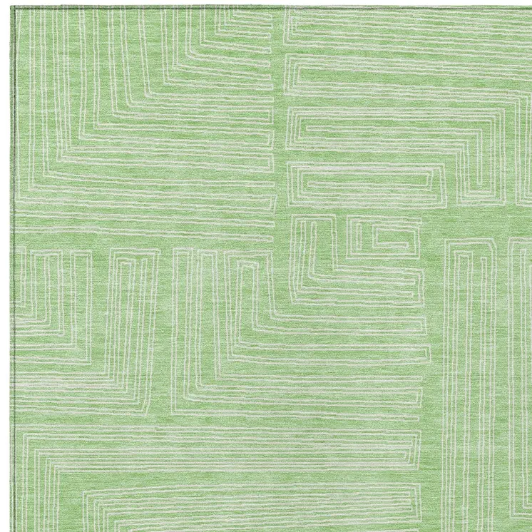 8' X 10' Mint Green And Ivory Geometric Washable Indoor Outdoor Area Rug
