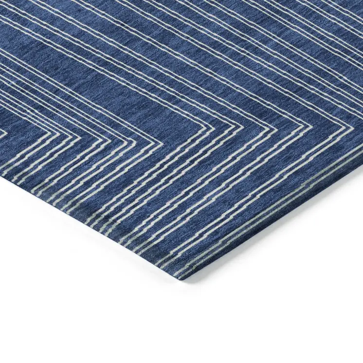 5' X 8' Navy Blue And Ivory Geometric Washable Indoor Outdoor Area Rug
