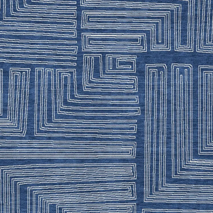 8' X 10' Navy Blue And Ivory Geometric Washable Indoor Outdoor Area Rug