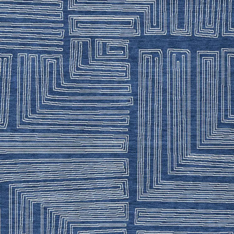 9' X 12' Navy Blue And Ivory Geometric Washable Indoor Outdoor Area Rug