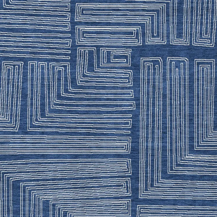 10' X 14' Navy Blue And Ivory Geometric Washable Indoor Outdoor Area Rug
