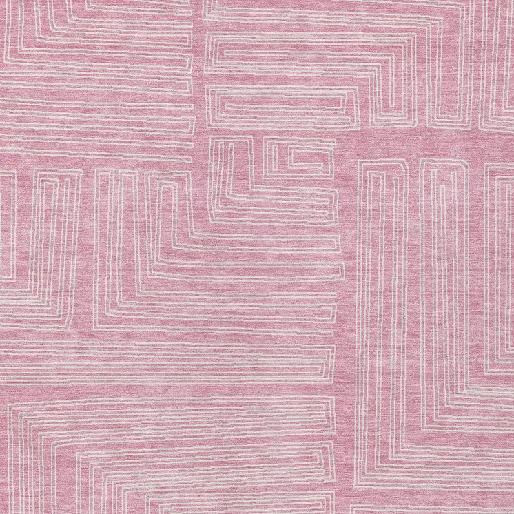 3' X 5' Pink And Ivory Geometric Washable Indoor Outdoor Area Rug