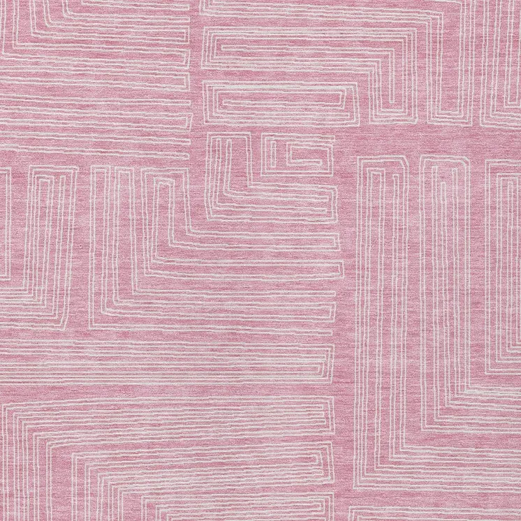 5' X 8' Pink And Ivory Geometric Washable Indoor Outdoor Area Rug