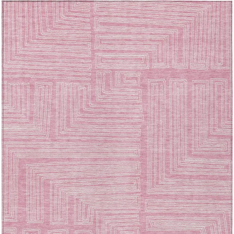 8' X 10' Pink And Ivory Geometric Washable Indoor Outdoor Area Rug