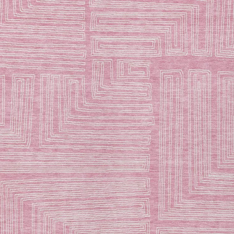 9' X 12' Pink And Ivory Geometric Washable Indoor Outdoor Area Rug