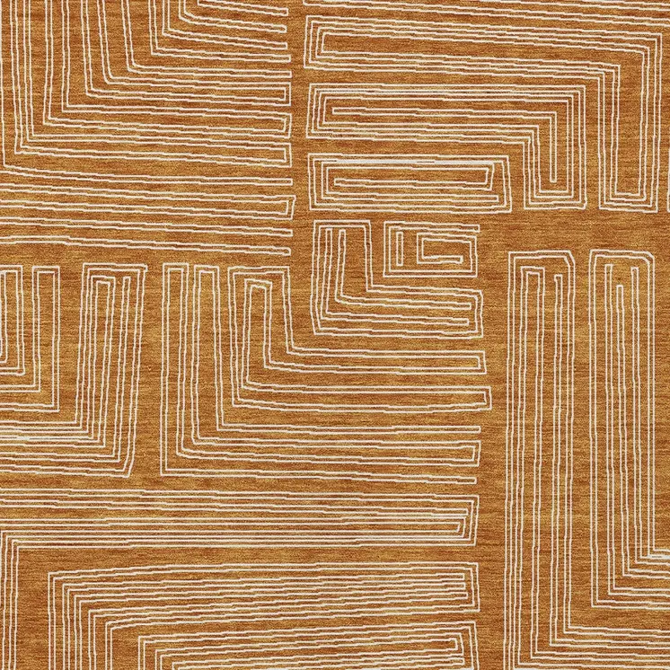 3' X 5' Copper And Ivory Geometric Washable Indoor Outdoor Area Rug