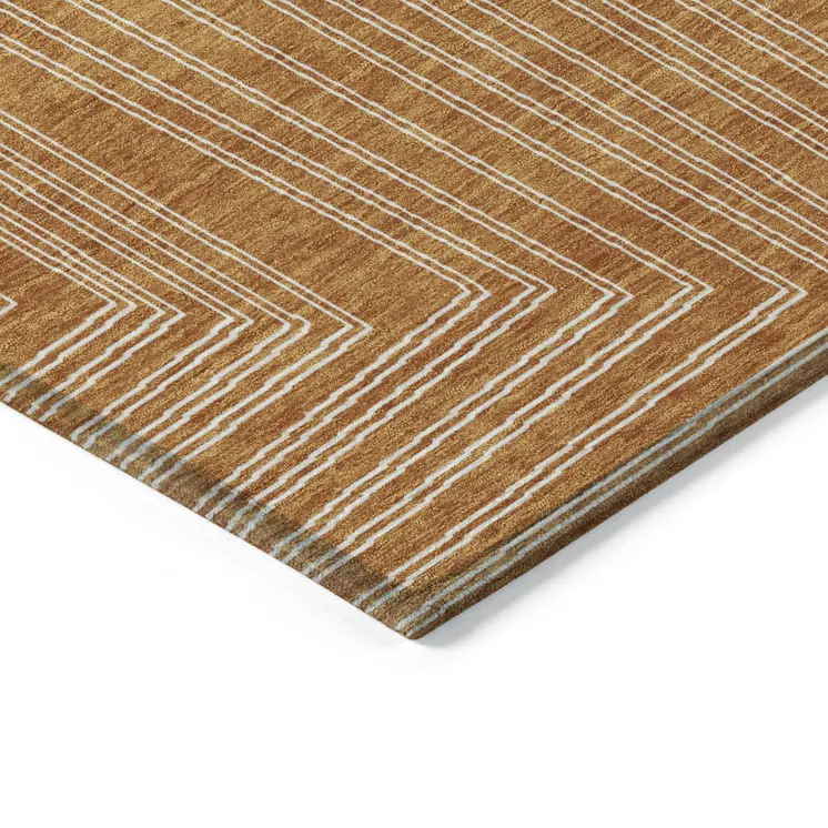 5' X 8' Copper And Ivory Geometric Washable Indoor Outdoor Area Rug