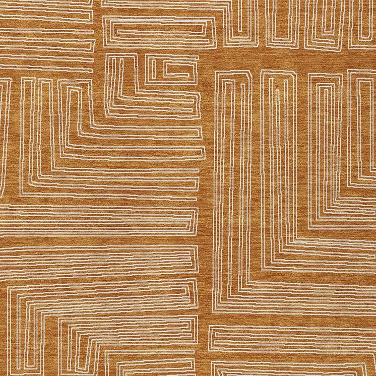 5' X 8' Copper And Ivory Geometric Washable Indoor Outdoor Area Rug