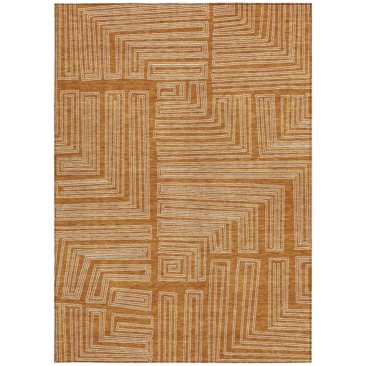 9' X 12' Copper And Ivory Geometric Washable Indoor Outdoor Area Rug