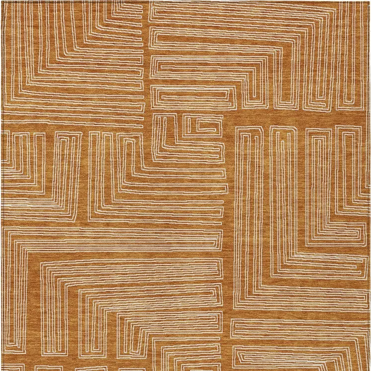 10' X 14' Copper And Ivory Geometric Washable Indoor Outdoor Area Rug