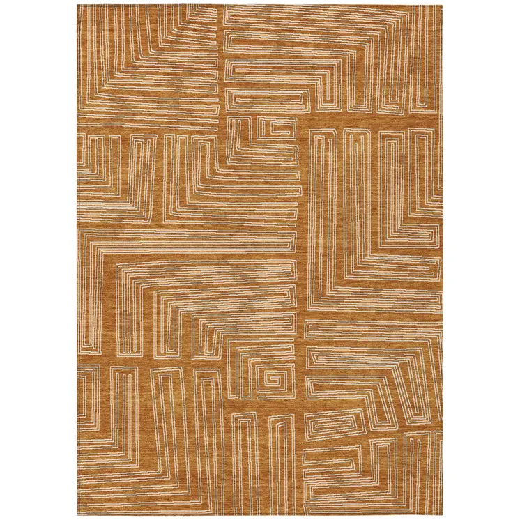 10' X 14' Copper And Ivory Geometric Washable Indoor Outdoor Area Rug