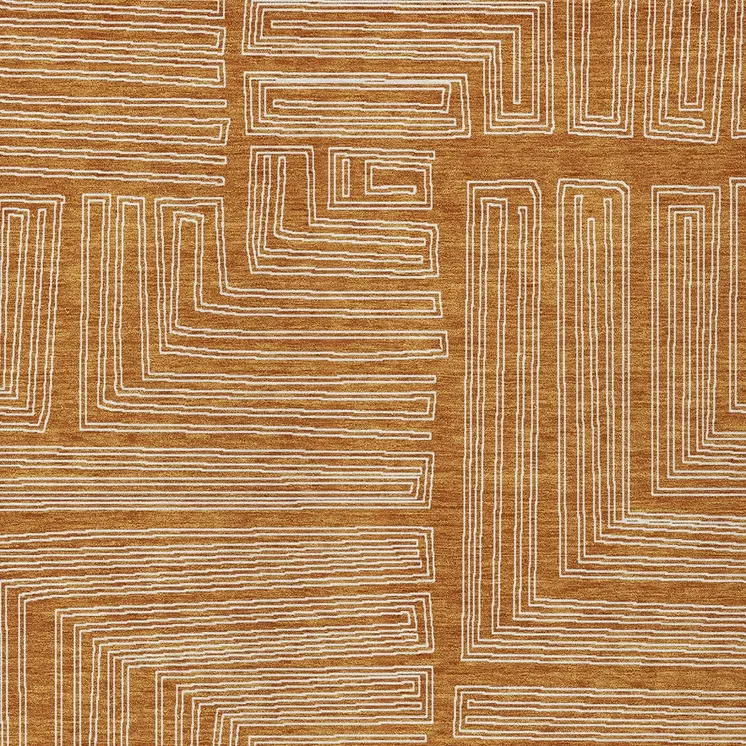 10' X 14' Copper And Ivory Geometric Washable Indoor Outdoor Area Rug
