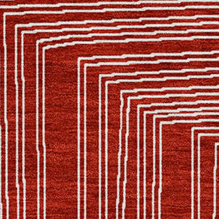 5' X 8' Red And Ivory Geometric Washable Indoor Outdoor Area Rug