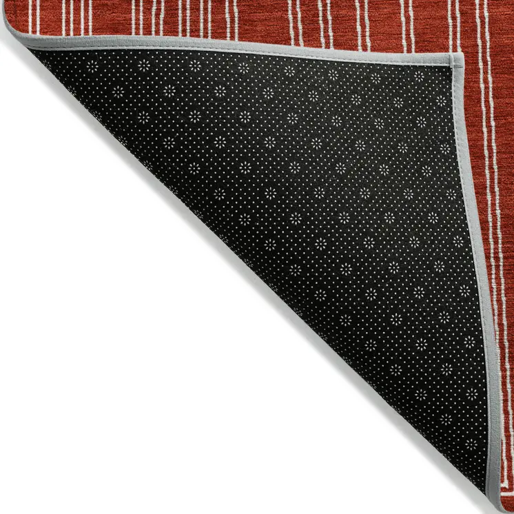 10' X 14' Red And Ivory Geometric Washable Indoor Outdoor Area Rug