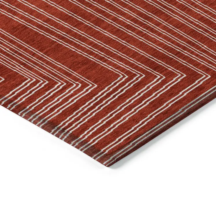 10' X 14' Red And Ivory Geometric Washable Indoor Outdoor Area Rug