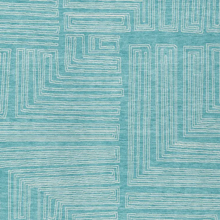 5' X 8' Turquoise And Ivory Geometric Washable Indoor Outdoor Area Rug