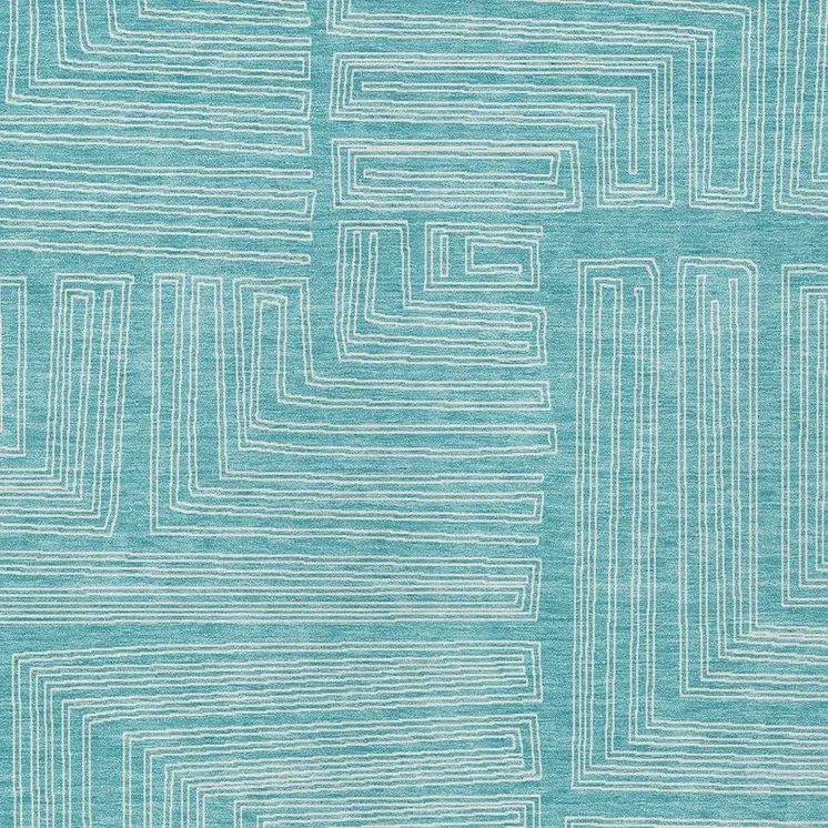 10' X 14' Turquoise And Ivory Geometric Washable Indoor Outdoor Area Rug