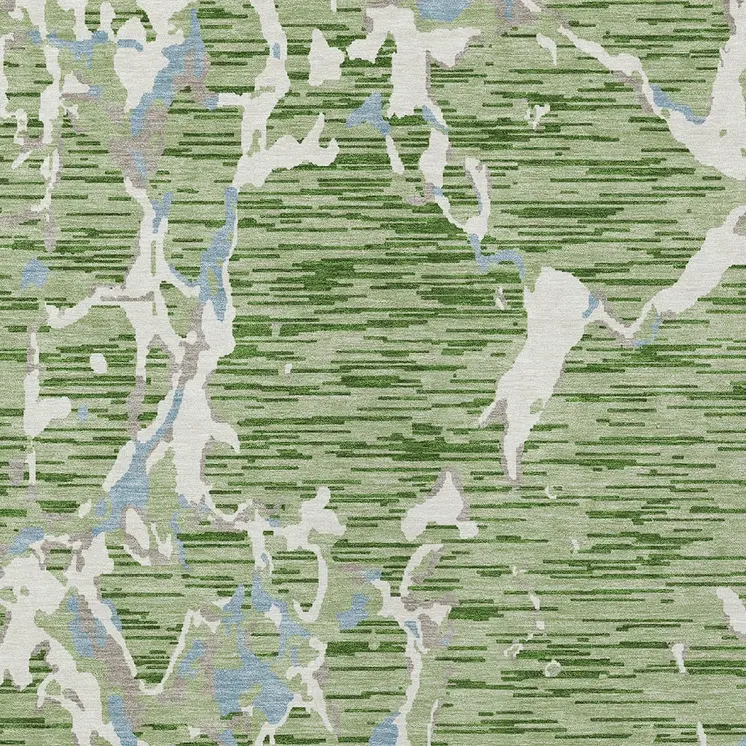 3' X 5' Artichoke Green Ivory And Beige Striped Washable Indoor Outdoor Area Rug