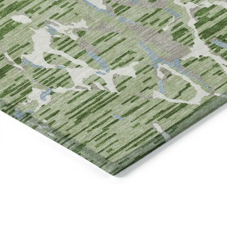 5' X 8' Artichoke Green Ivory And Beige Striped Washable Indoor Outdoor Area Rug