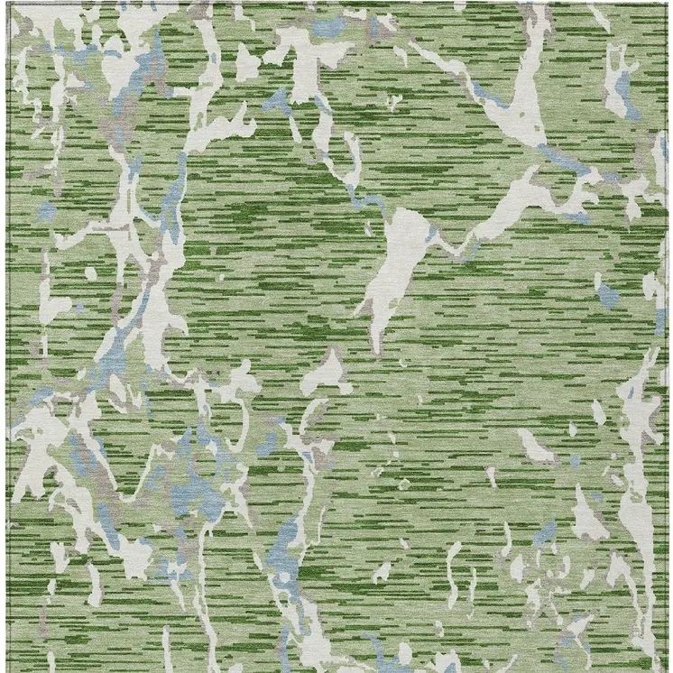 5' X 8' Artichoke Green Ivory And Beige Striped Washable Indoor Outdoor Area Rug
