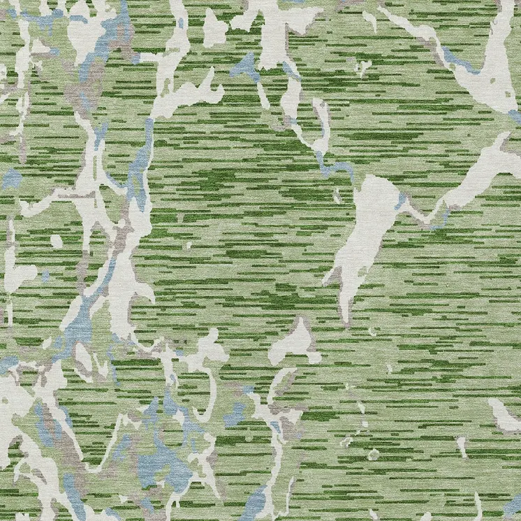 8' X 10' Artichoke Green Ivory And Beige Striped Washable Indoor Outdoor Area Rug