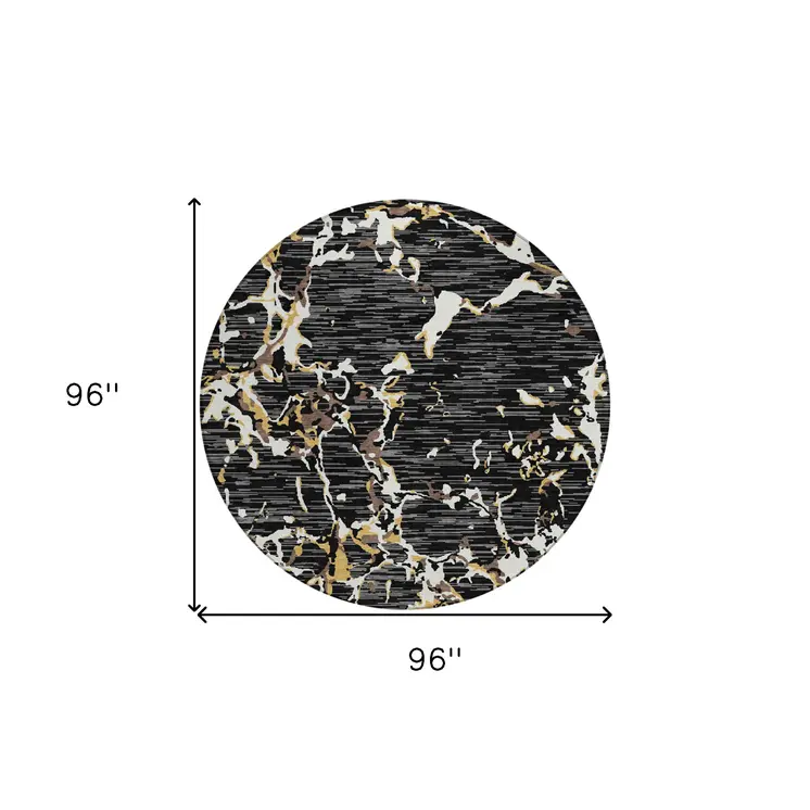 8' Black Ivory And Brown Round Striped Washable Indoor Outdoor Area Rug