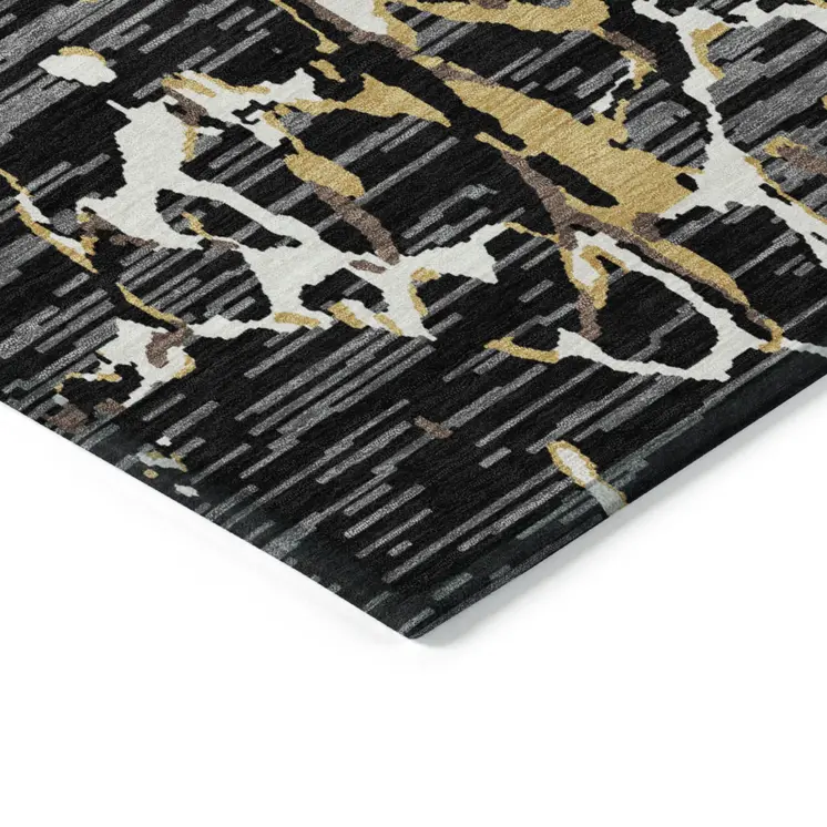 9' X 12' Black Ivory And Brown Striped Washable Indoor Outdoor Area Rug