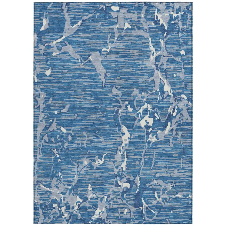 8' X 10' Blue Gray And Ivory Striped Washable Indoor Outdoor Area Rug