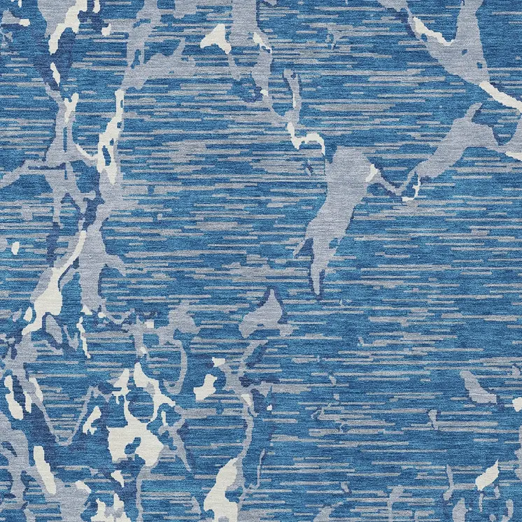 9' X 12' Blue Gray And Ivory Striped Washable Indoor Outdoor Area Rug