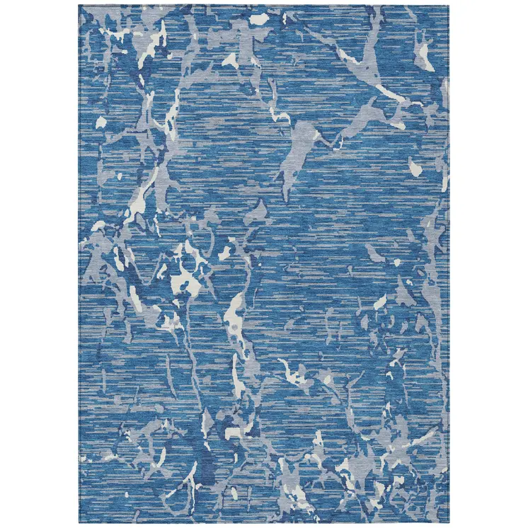10' X 14' Blue Gray And Ivory Striped Washable Indoor Outdoor Area Rug