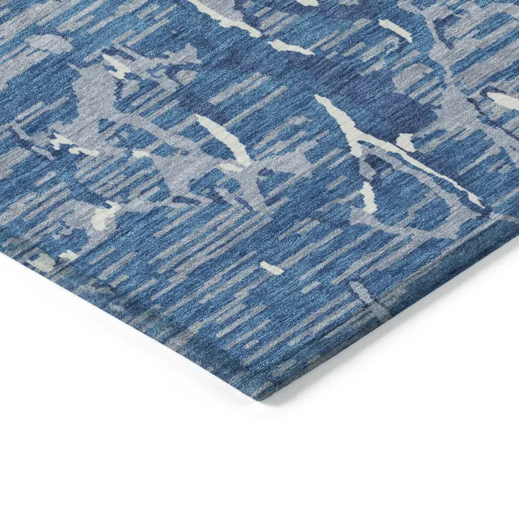 10' X 14' Blue Gray And Ivory Striped Washable Indoor Outdoor Area Rug