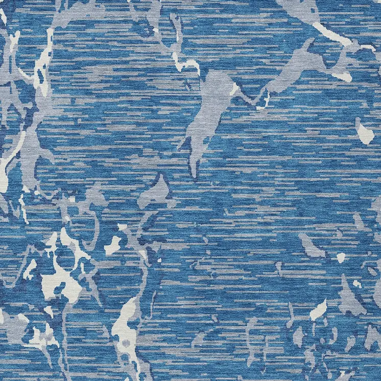 10' X 14' Blue Gray And Ivory Striped Washable Indoor Outdoor Area Rug
