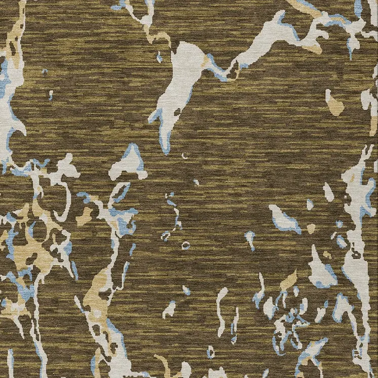 5' X 8' Coffee Blue And Ivory Striped Washable Indoor Outdoor Area Rug