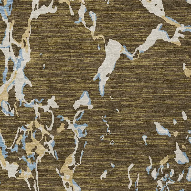 9' X 12' Coffee Blue And Ivory Striped Washable Indoor Outdoor Area Rug