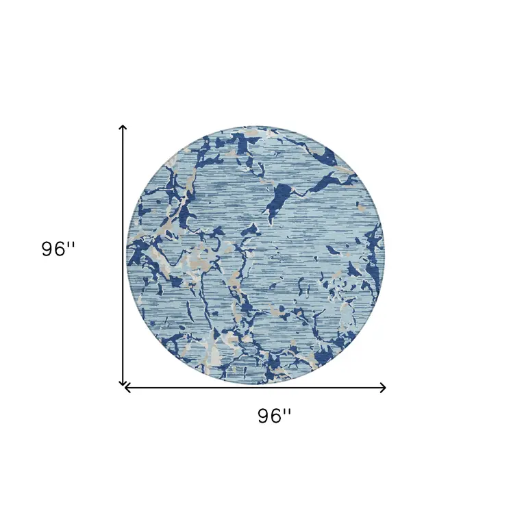 8' Denim Blue Dark Blue And Ivory Round Striped Washable Indoor Outdoor Area Rug