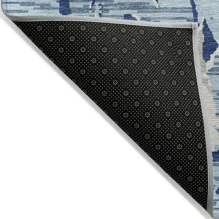 8' X 10' Denim Blue Dark Blue And Ivory Striped Washable Indoor Outdoor Area Rug