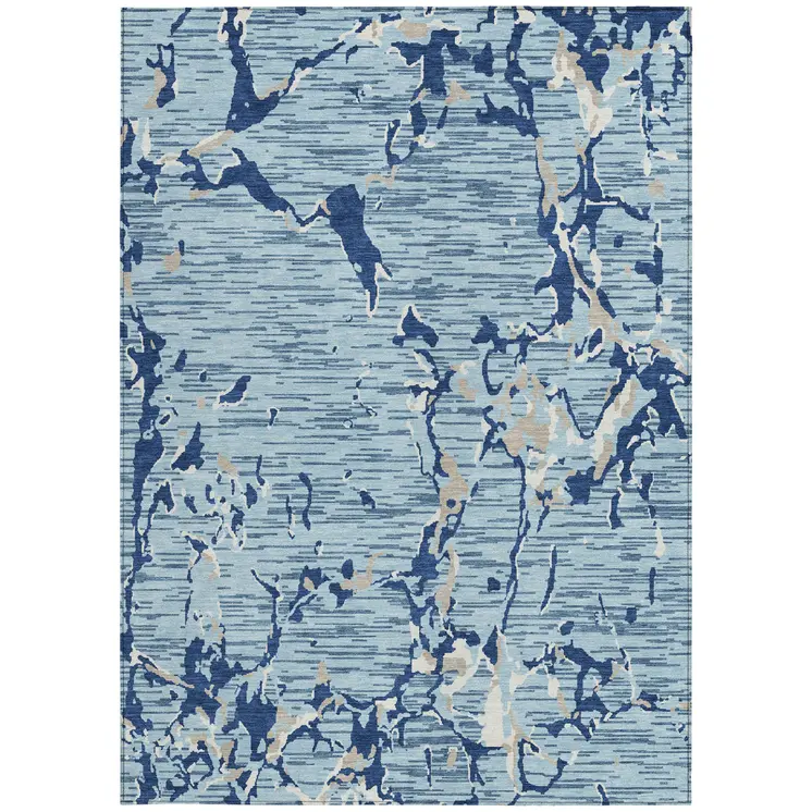 10' X 14' Denim Blue Dark Blue And Ivory Striped Washable Indoor Outdoor Area Rug