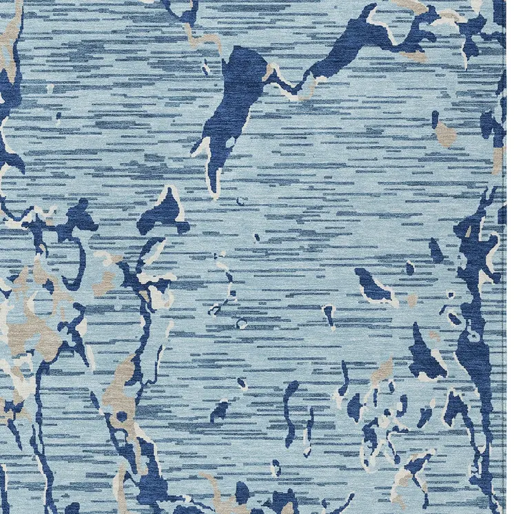 10' X 14' Denim Blue Dark Blue And Ivory Striped Washable Indoor Outdoor Area Rug