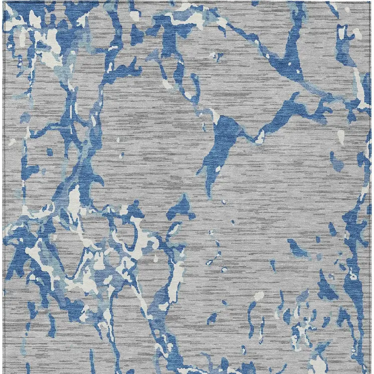 3' X 5' Gray Blue And Ivory Striped Washable Indoor Outdoor Area Rug