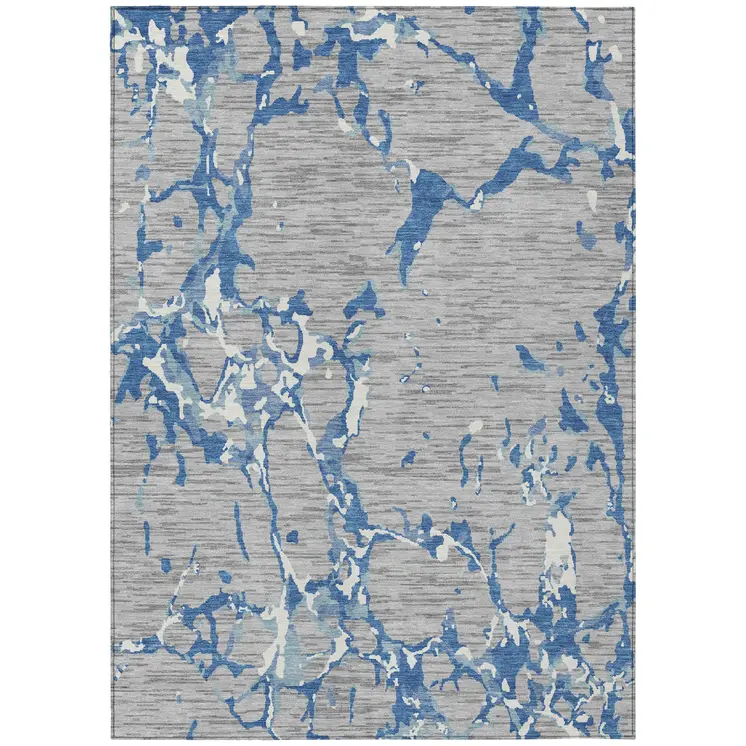 5' X 8' Gray Blue And Ivory Striped Washable Indoor Outdoor Area Rug
